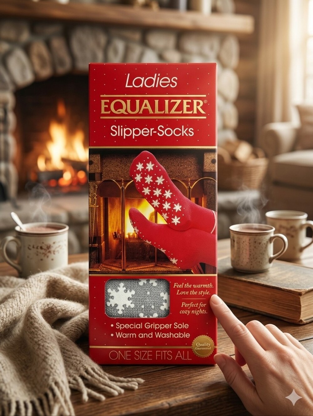 VTG Equalizer Ladies Slipper Socks Grey Snowflake One Size Cozy Gripper Sole